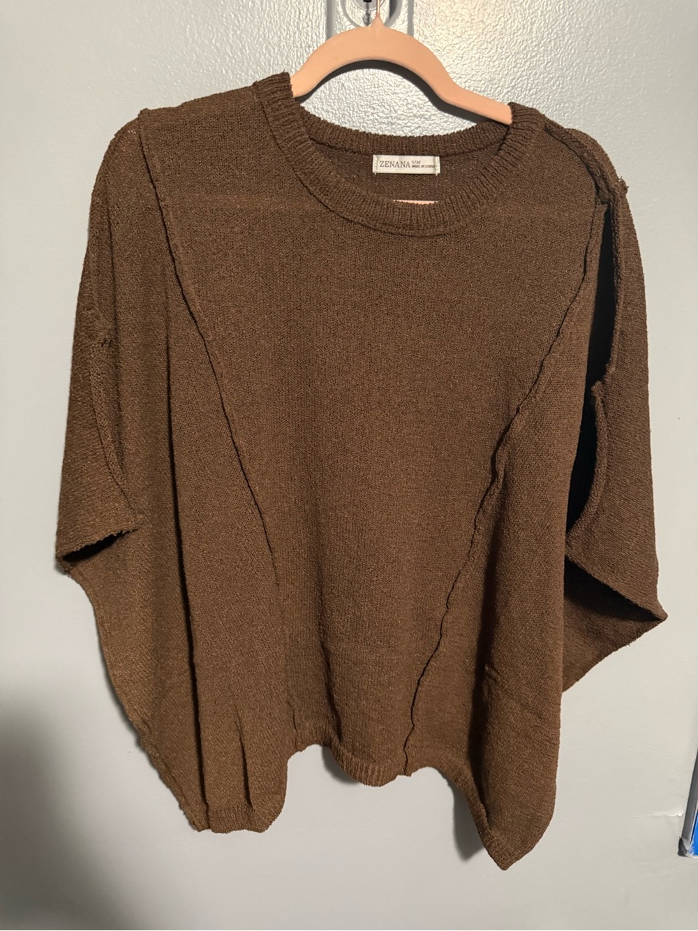 Brown Batwing Style Knit Short Sleeve Sweater Top FF07 - Picture 4 of 7